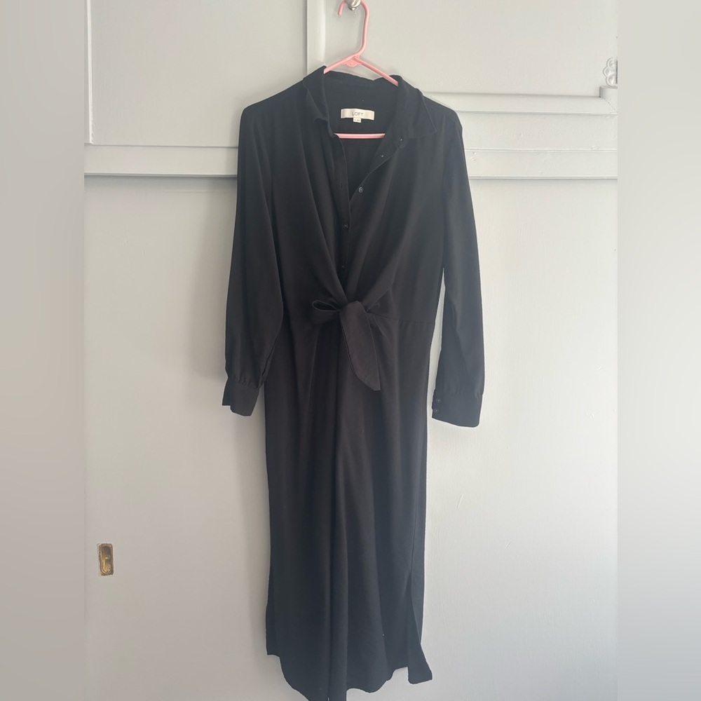 LOFT Black Long Sleeve Knotted Midi Dress - Sz 14